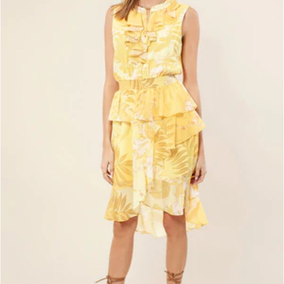 Hale Bob Yellow Tiered Dress Size S New